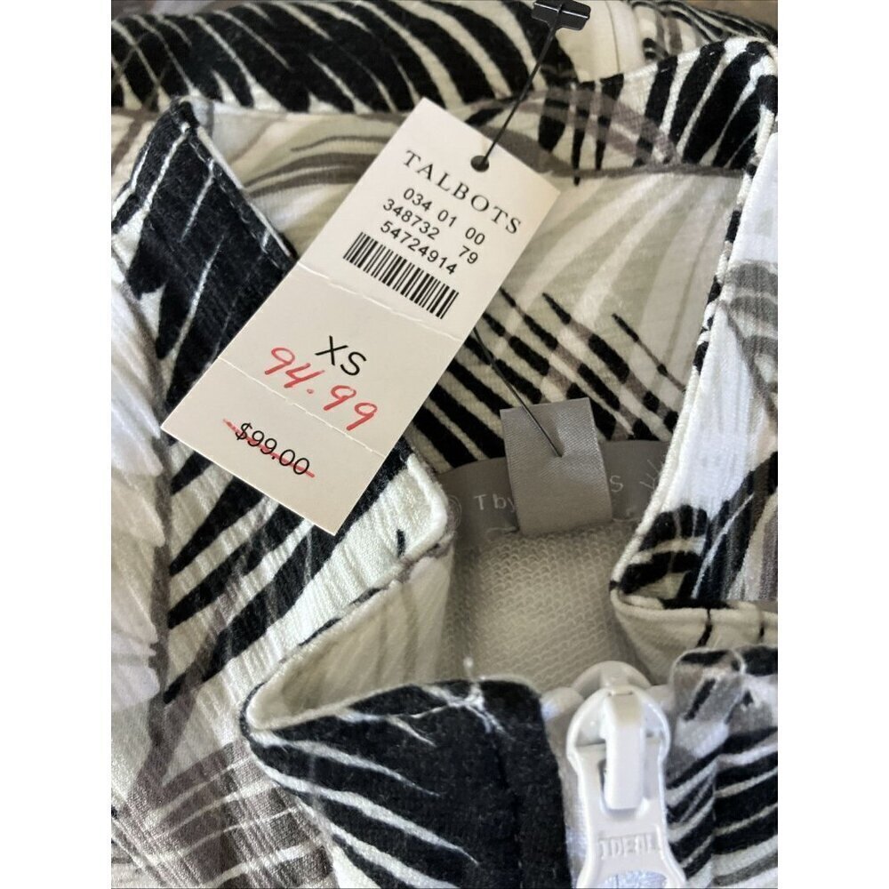T By Talbots Mockneck Black, white, gray Palm Print Active Zip Jacket XS, UPF 50 - Picture 10 of 10